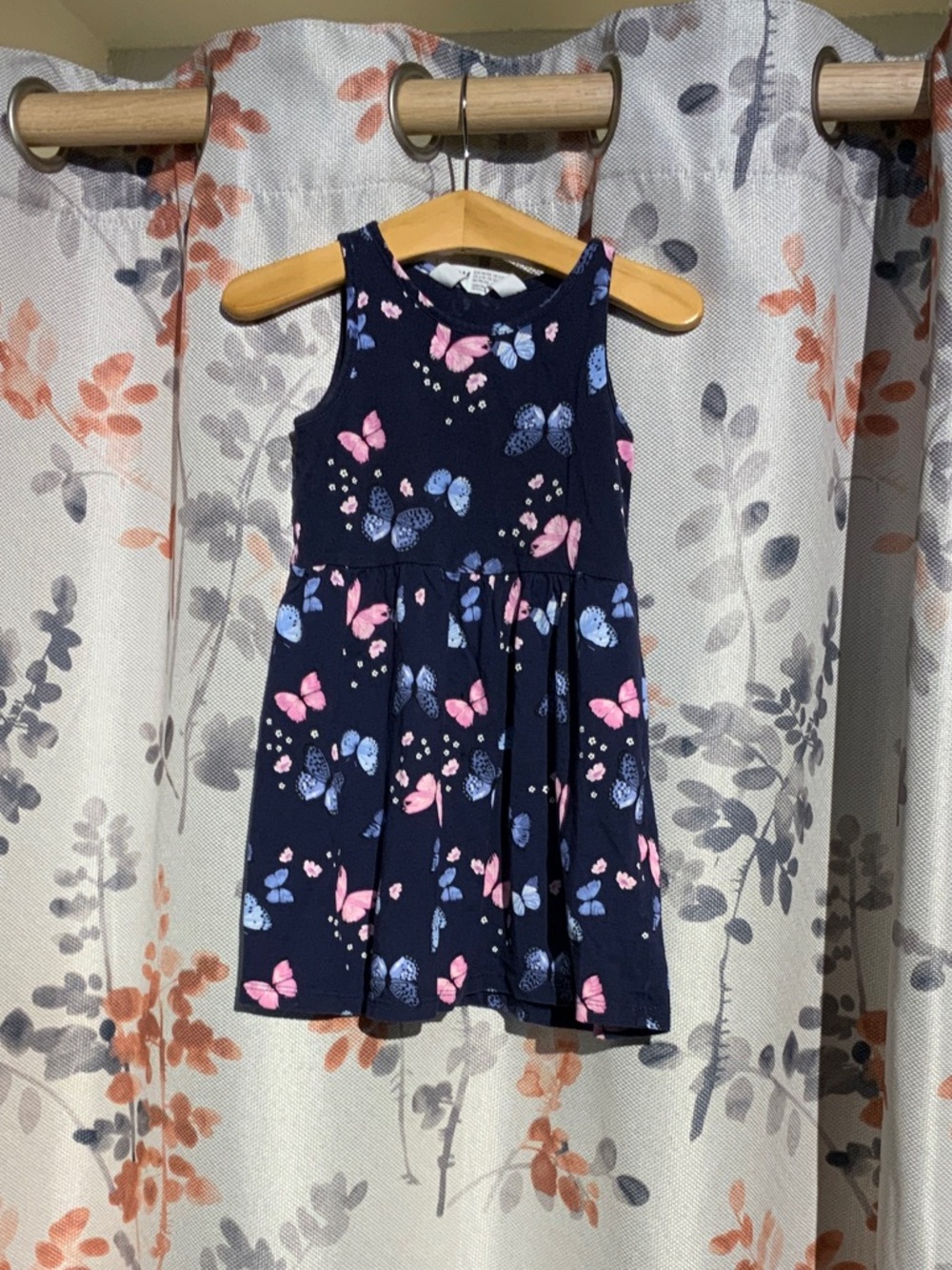 H&M Navy Blue Butterfly Print Sleeveless Dress Size 2-4Y
